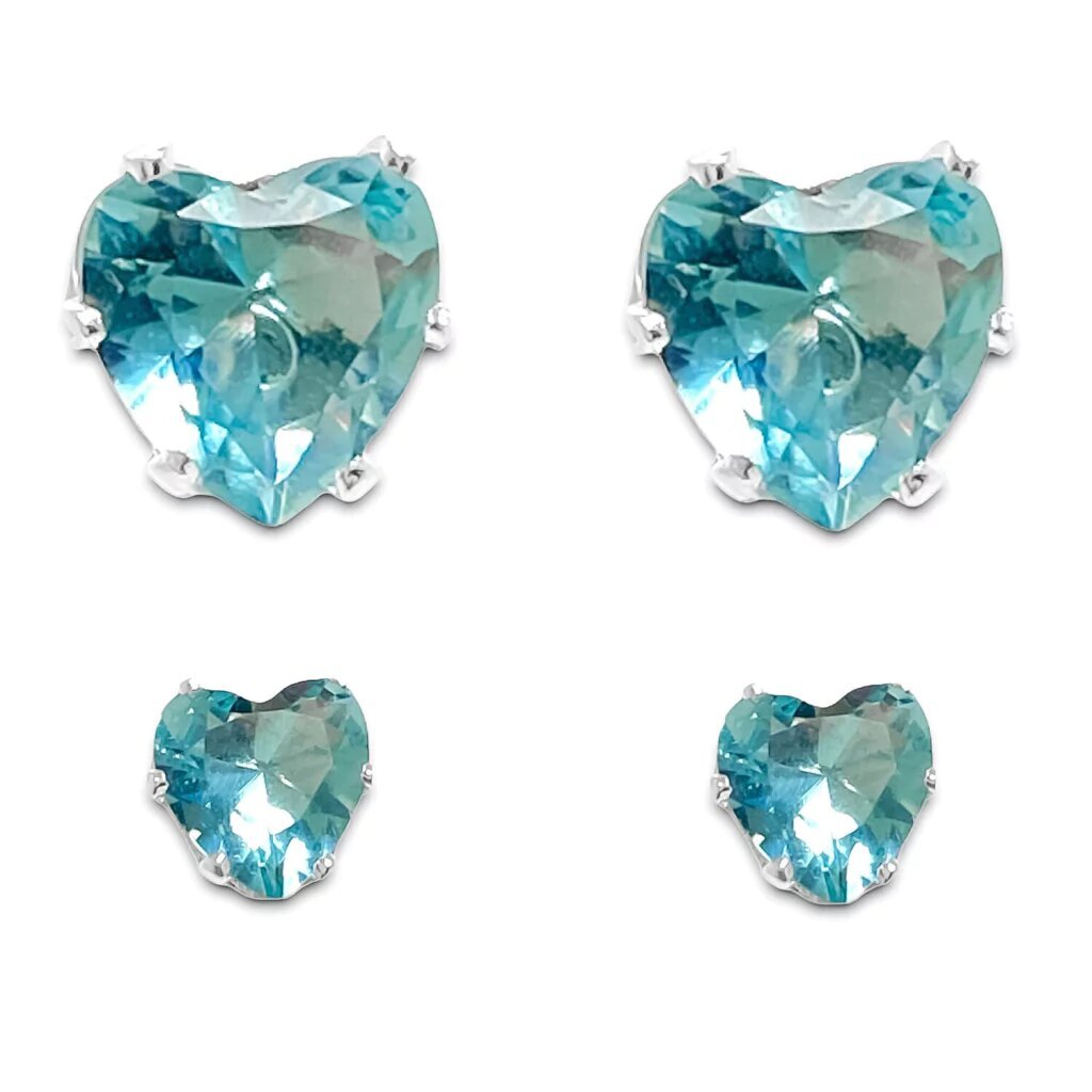 Kit Dois Brincos Coracao Cristal Azul Turquesa Folheado a Prata Prata 1