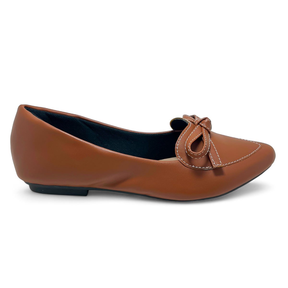 Sapatilha Mocassim Feminino Bico Fino Laco com Pesponto Marrom 4