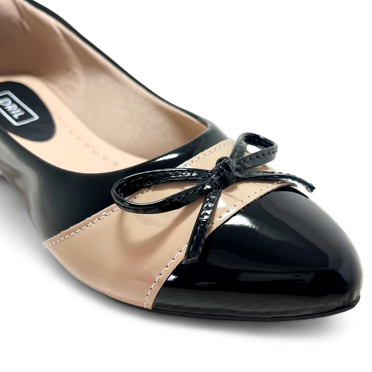 Sapatilha Feminina Bico Fino Verniz Bicolor com Laco Preto 5