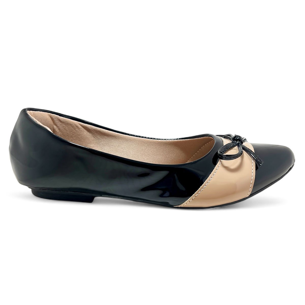 Sapatilha Feminina Bico Fino Verniz Bicolor com Laco Preto 4