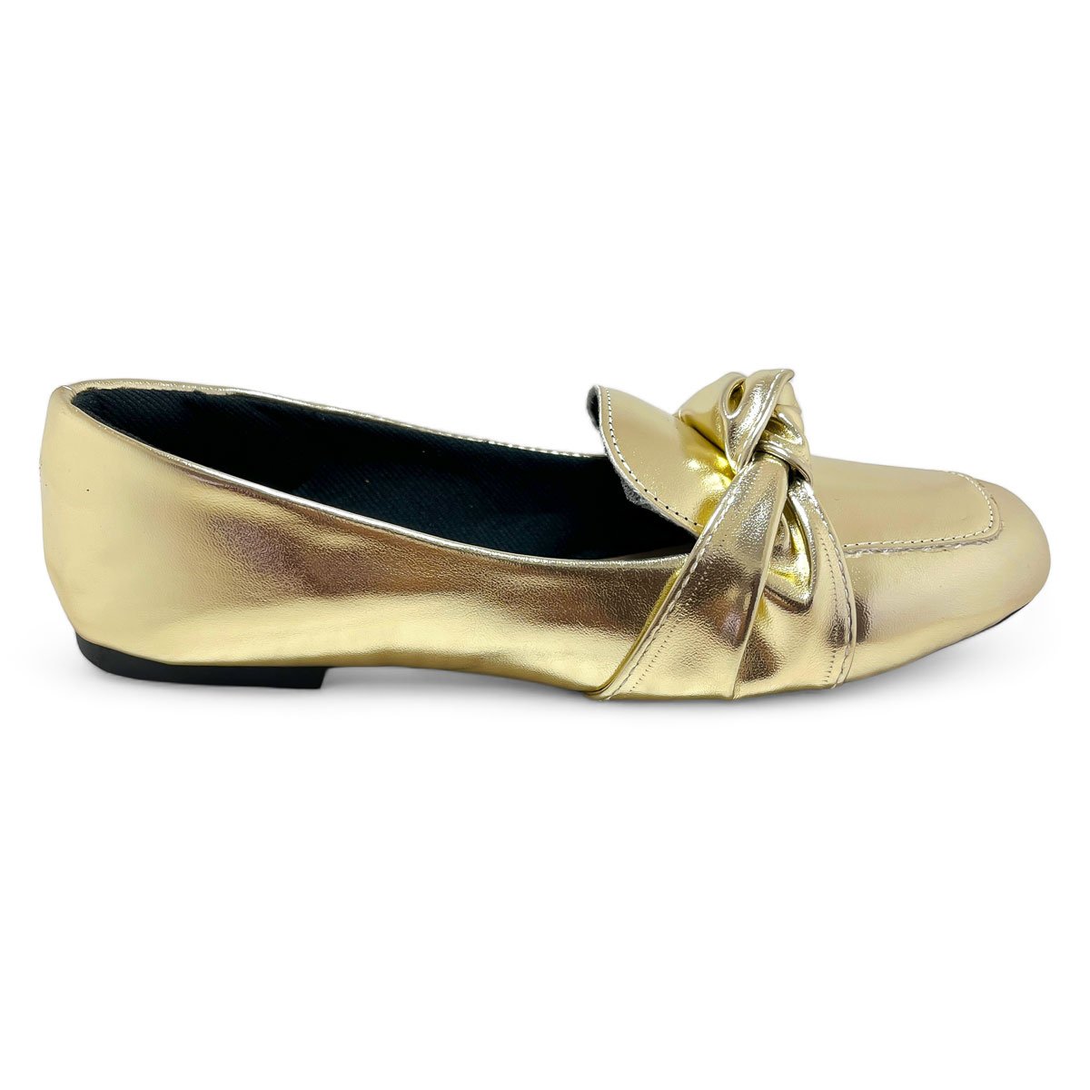 Mocassim Sapatilha Feminino Metalizado Bico Quadrado Detalhe No Dourado Dourado 4