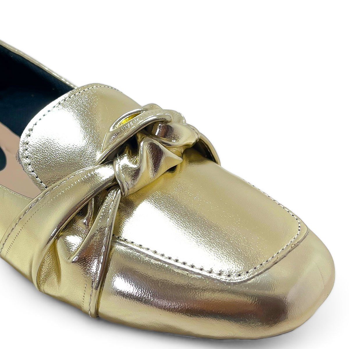 Mocassim Sapatilha Feminino Metalizado Bico Quadrado Detalhe No Dourado Dourado 5