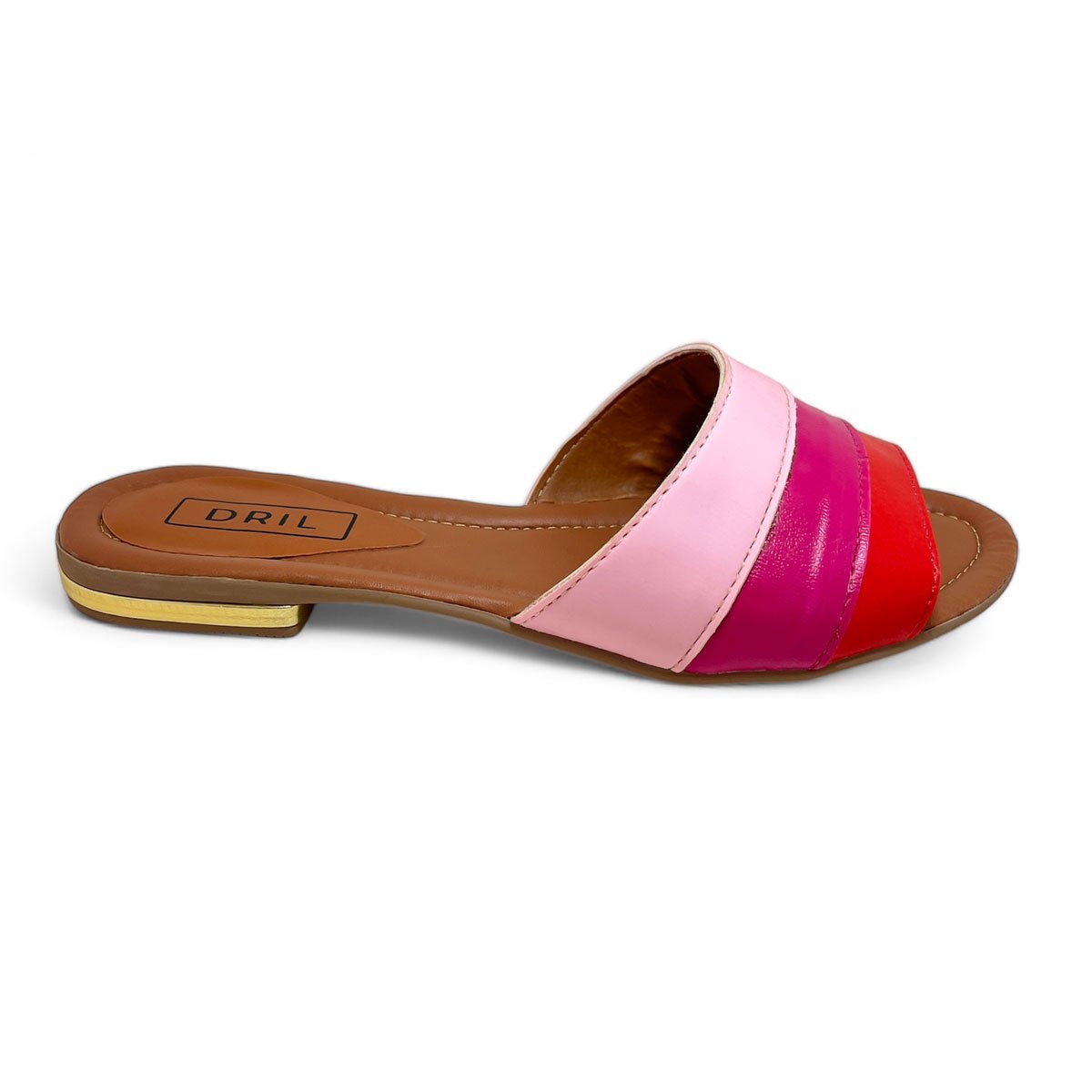 Sandalia Rasteira Tamanco Tiras Coloridas Rosa 4