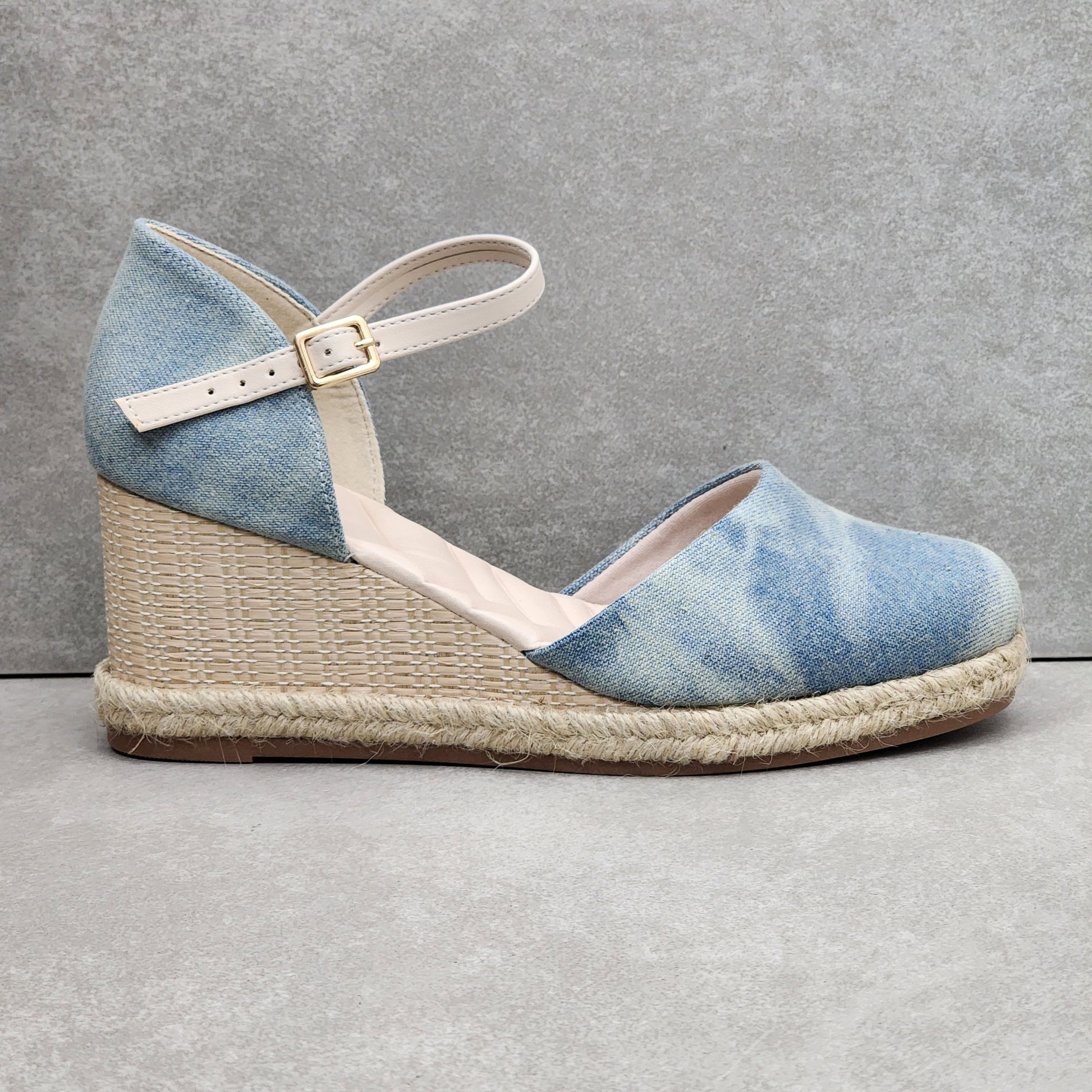 Sandália Espadrille Bebecê Salto Anabela Em Tecido - Jeans Azul 1