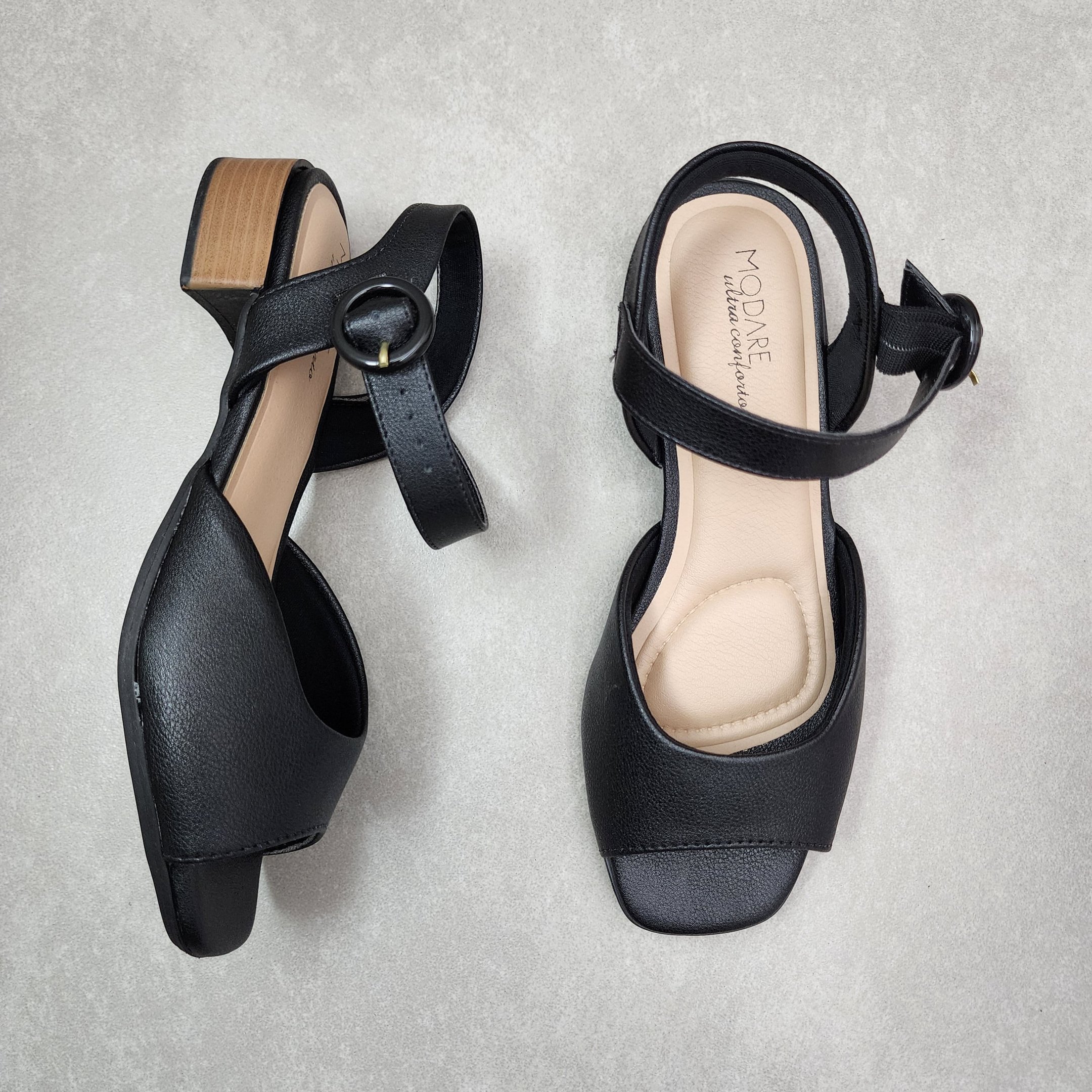 Sandália Modare Salto Baixo - Preto Preto 2
