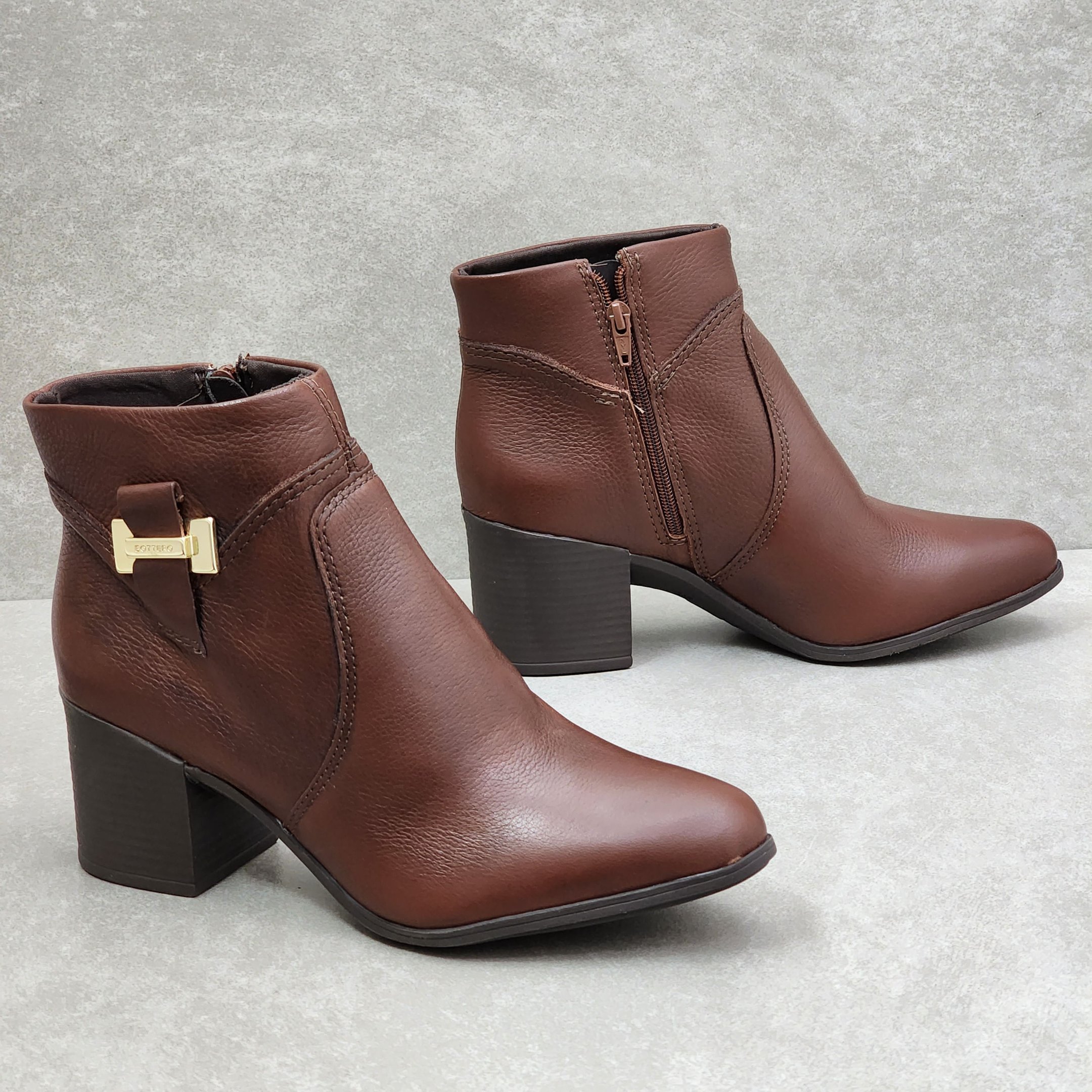 Bota Feminina Bottero Cano Curto Em Couro - Marrom Marrom 3