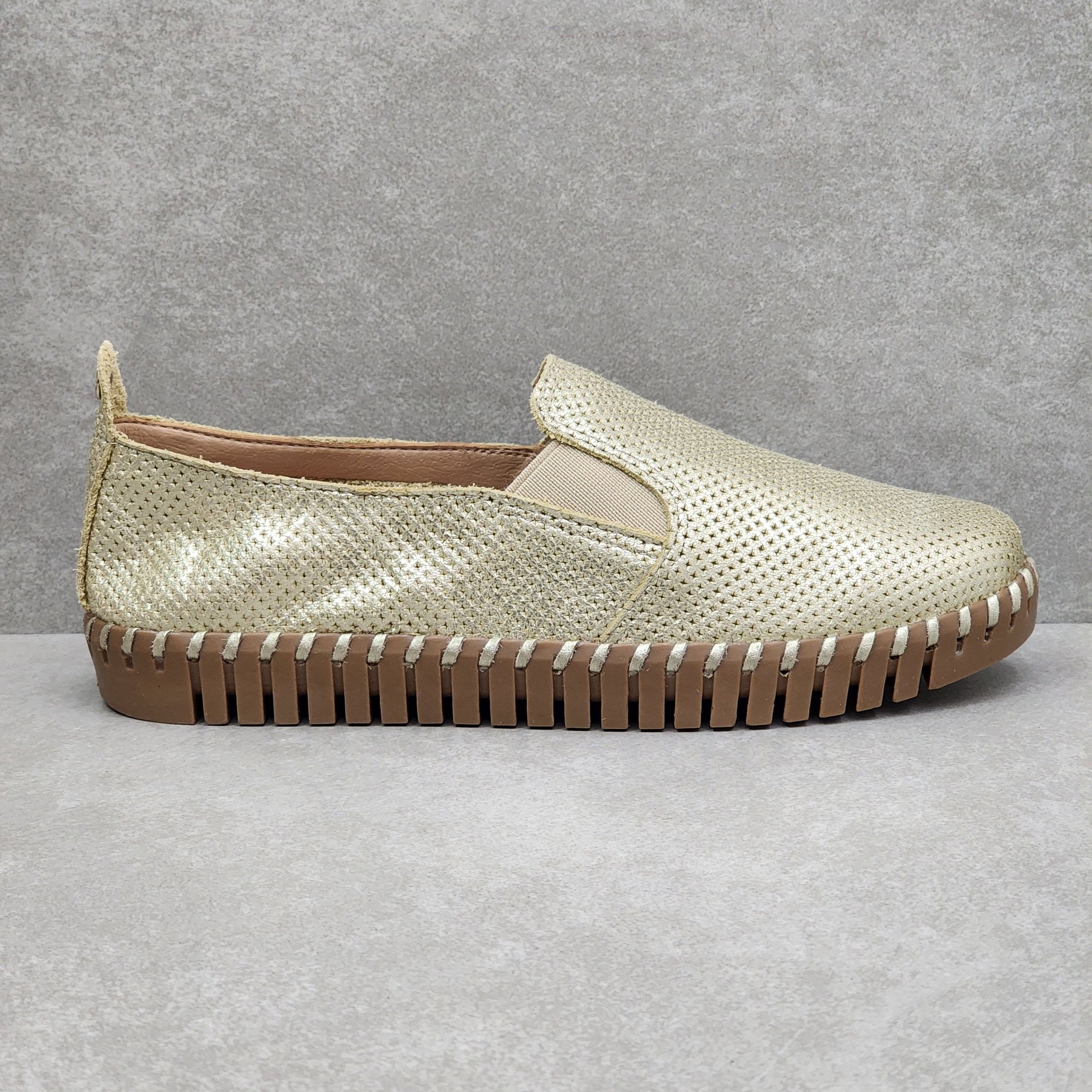 Tênis Bottero Slip on Twister Em Couro - Dourado Dourado 1