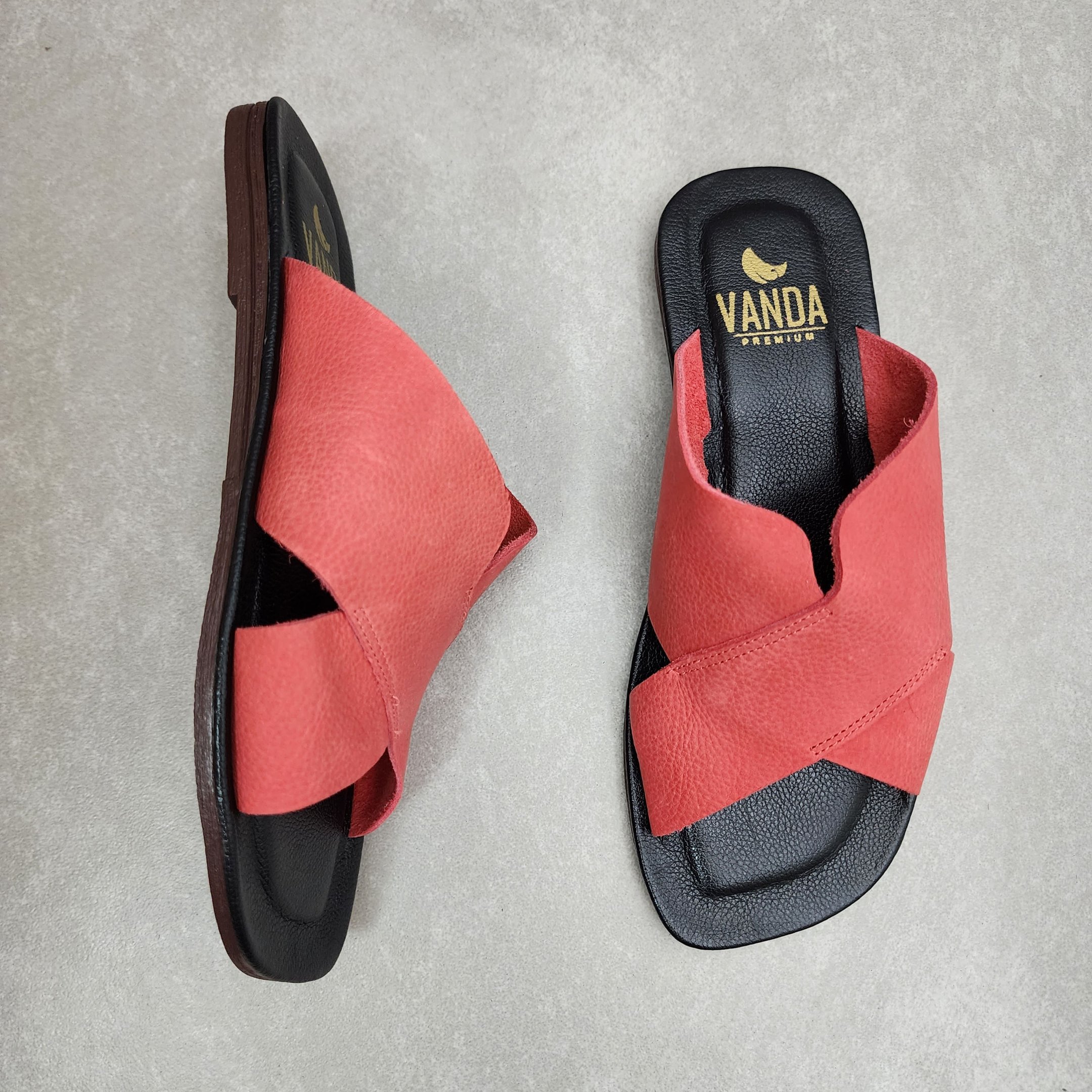 Rasteira HMS Gáspea X em Couro - Vermelho Vermelho 2