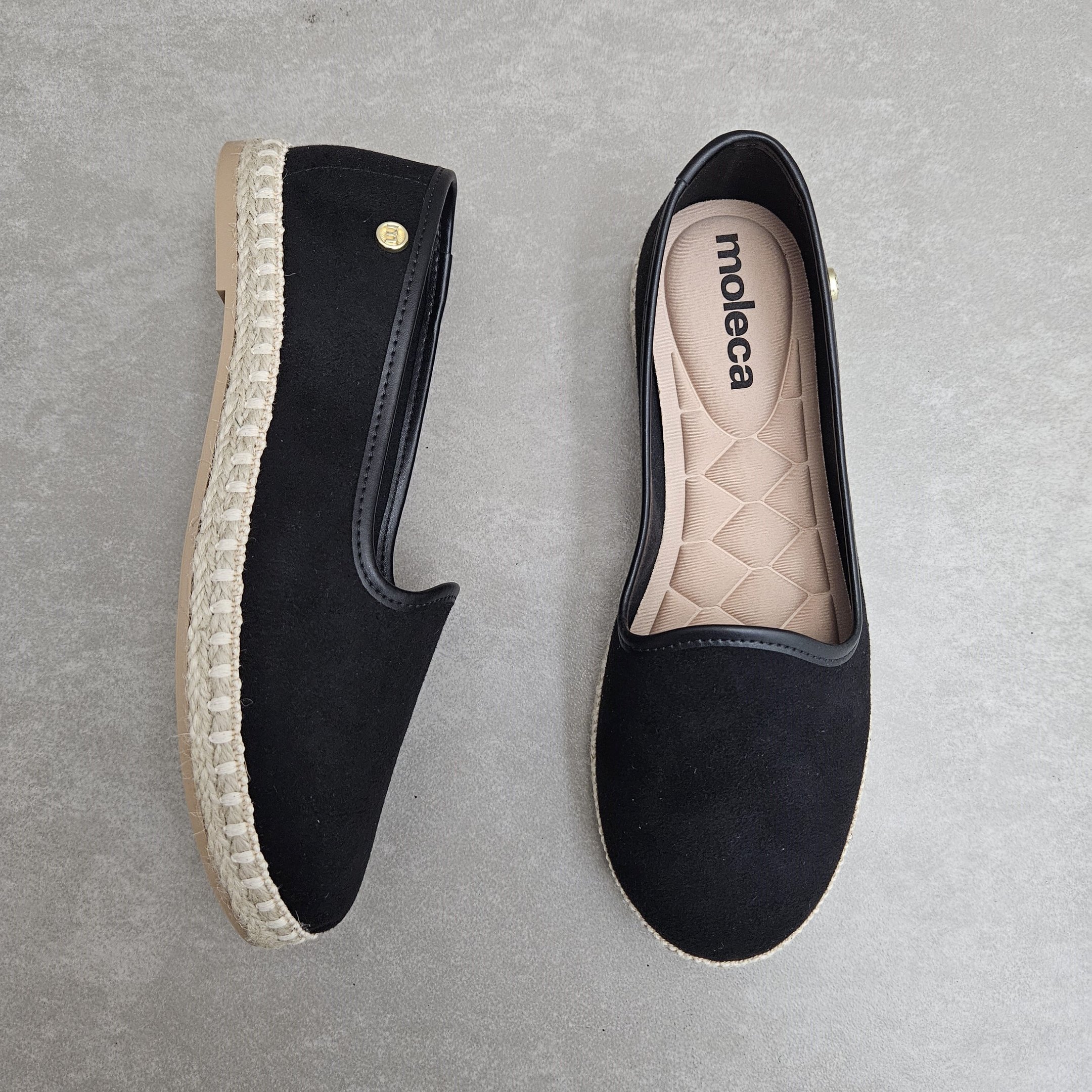Sapatilha Moleca Slip Em Camurça Corda - Preto Preto 2