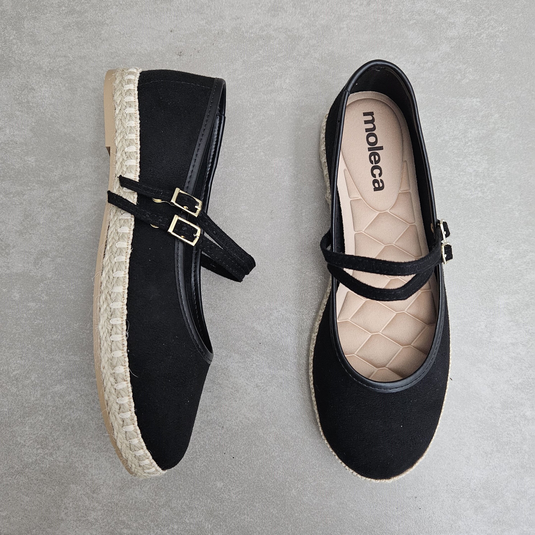 Sapatilha Boneca Moleca Slip Em Camurça Corda - Preto Preto 2