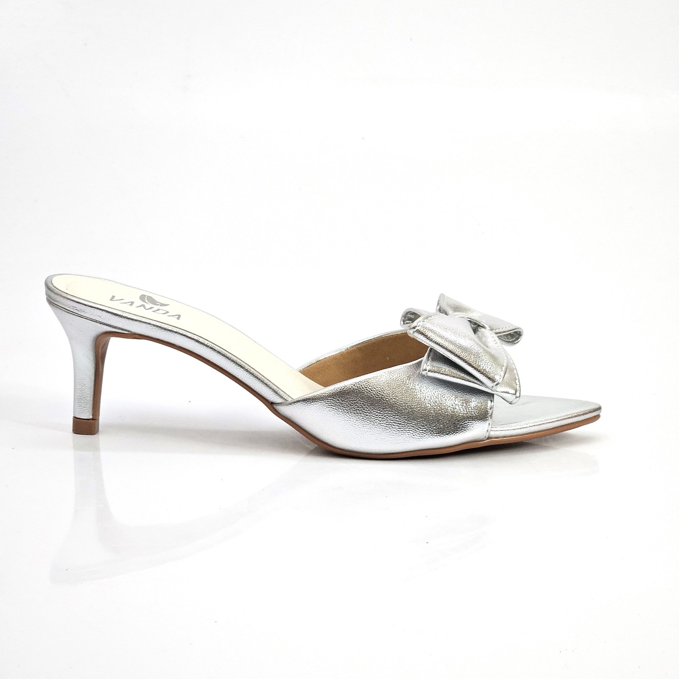 Tamanco Di Valentini Maxi Laço Salto Fino - Prata