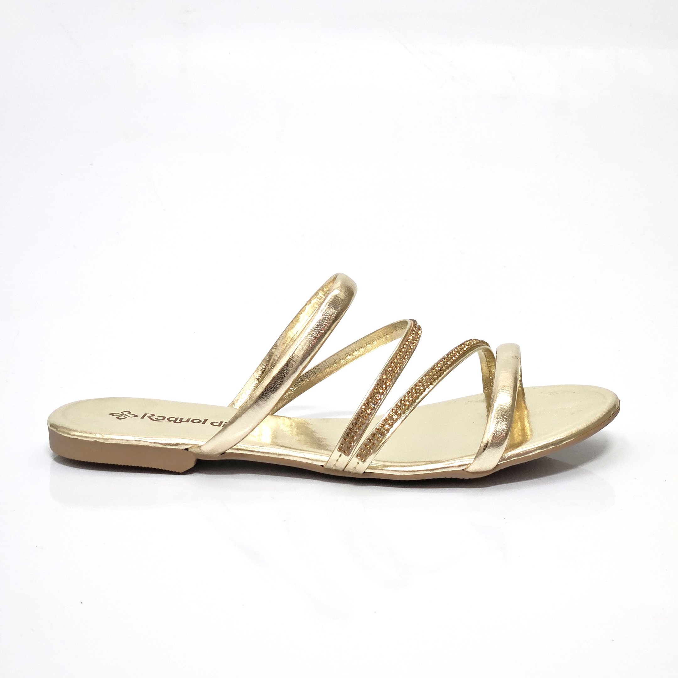 Rasteira Raquel Dias Com Strass - Ouro Light Dourado 1