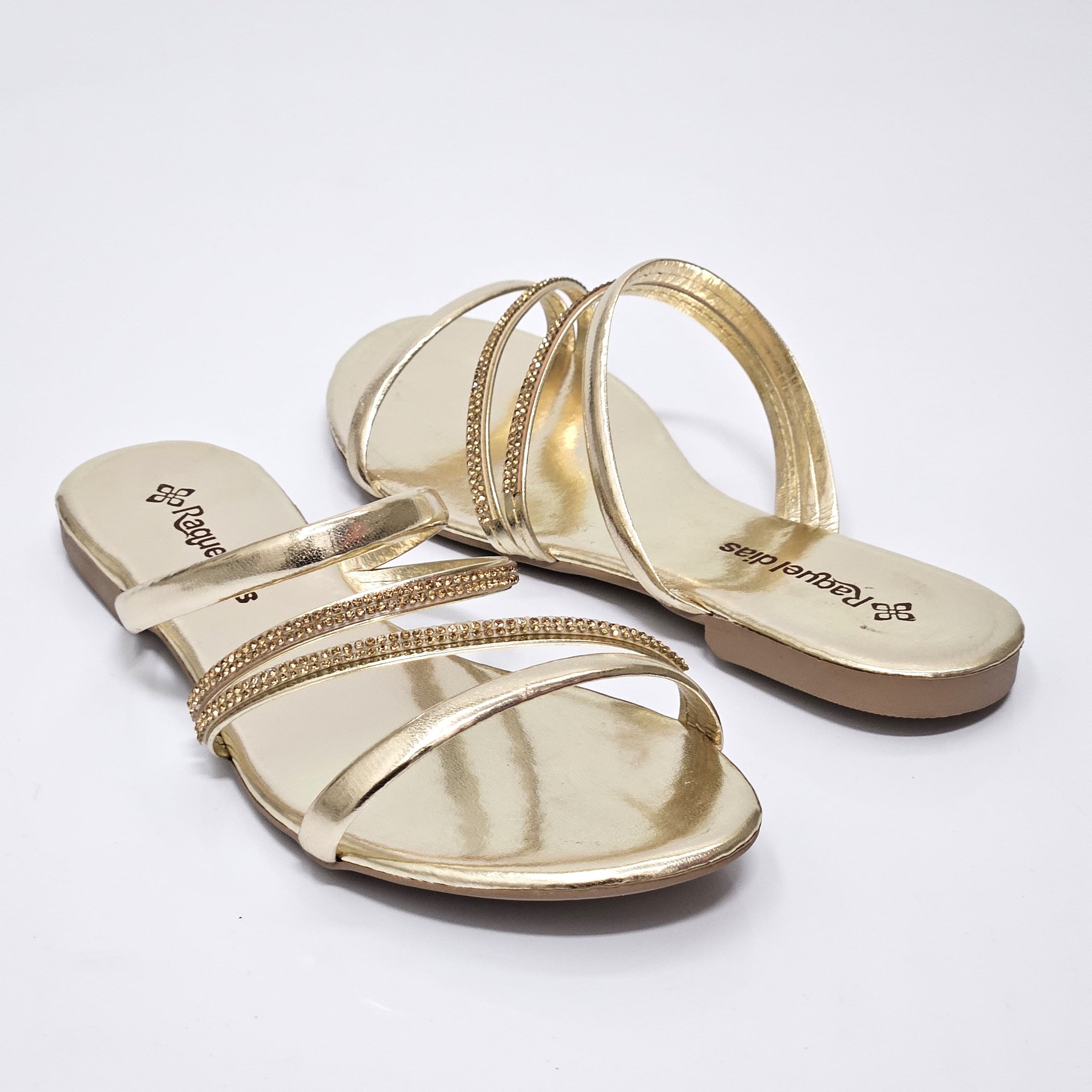 Rasteira Raquel Dias Com Strass - Ouro Light Dourado 3