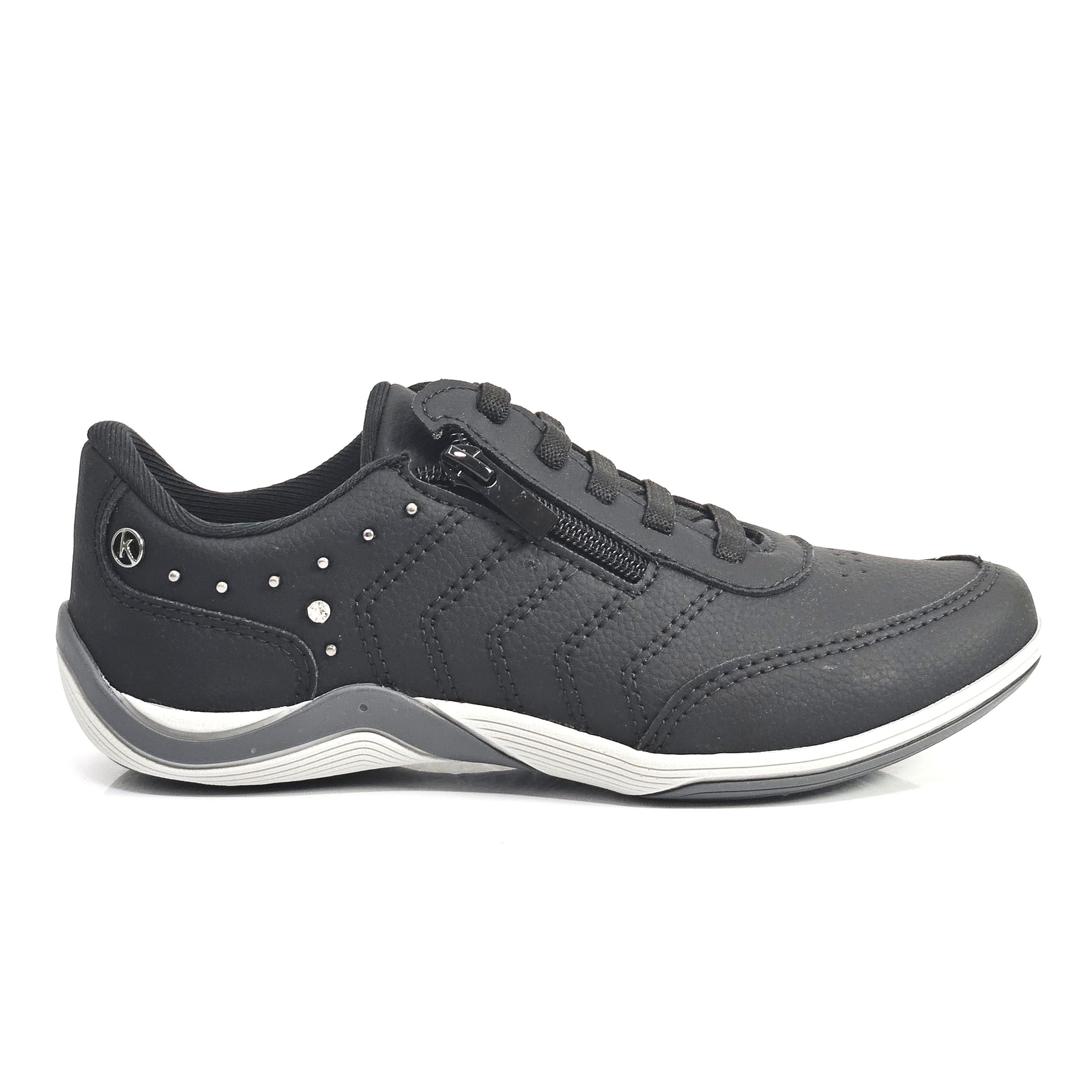 Tênis Feminino Kolosh Casual Century Elástico Zíper - Preto Preto 1