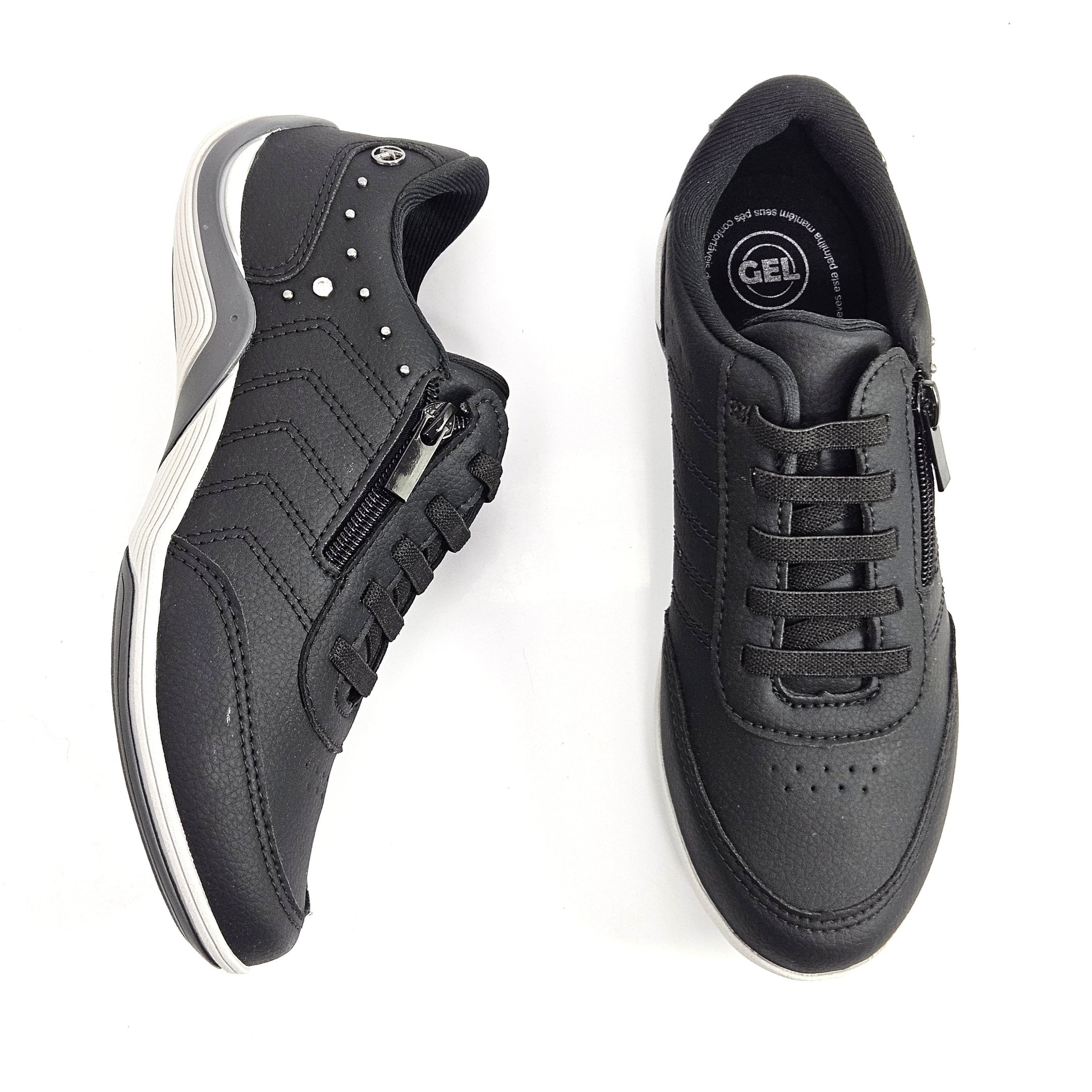 Tênis Feminino Kolosh Casual Century Elástico Zíper - Preto Preto 2