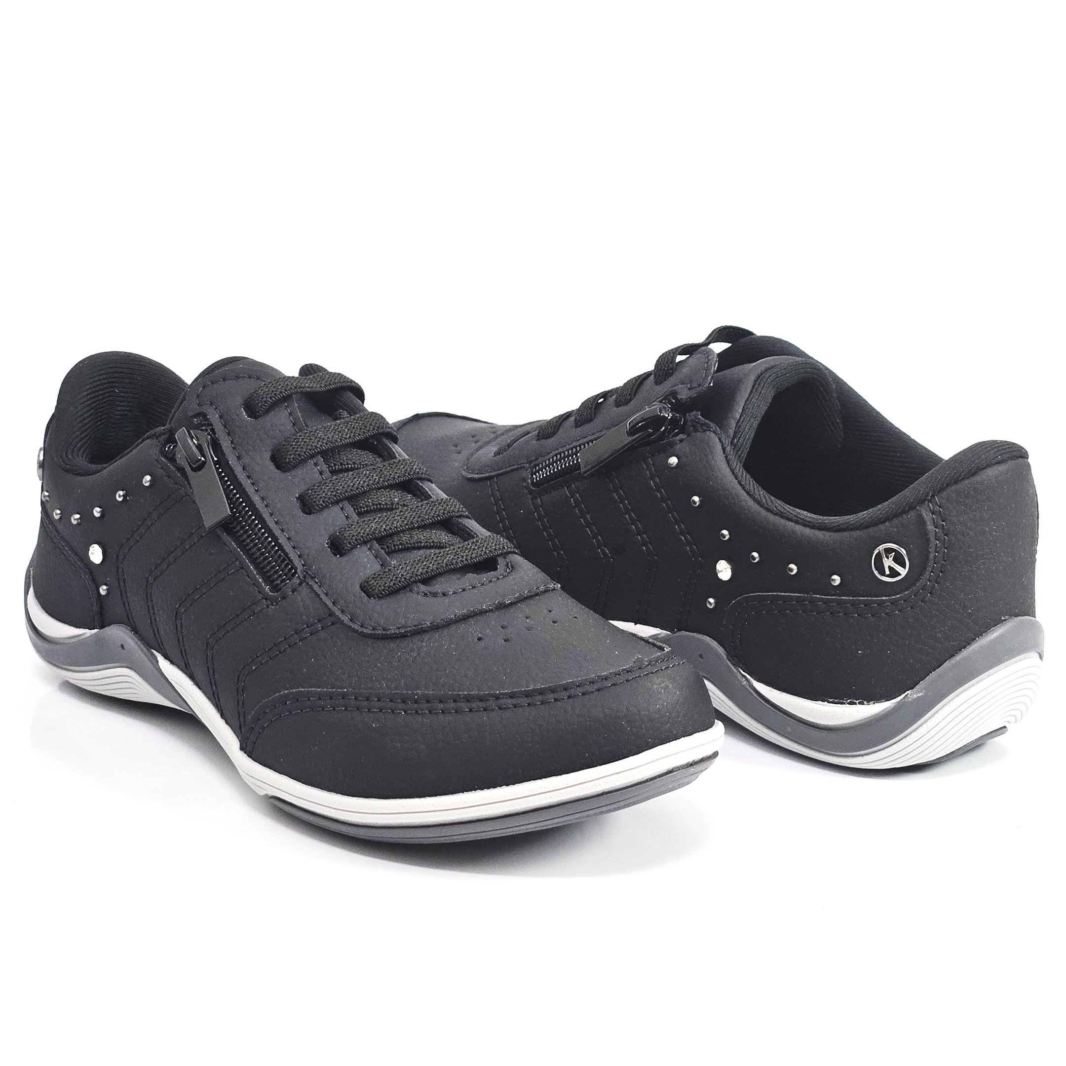 Tênis Feminino Kolosh Casual Century Elástico Zíper - Preto Preto 3