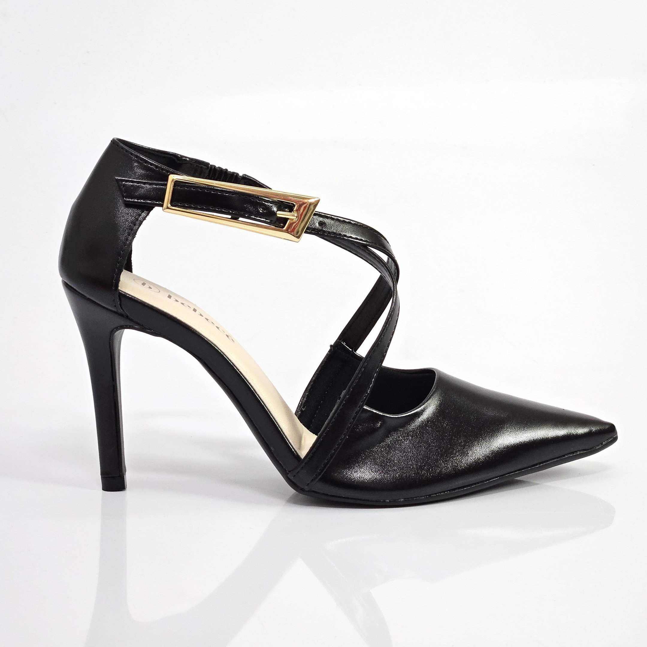 Scarpin Bebecê Salto Fino Tira Cruzada - Preto Preto 1
