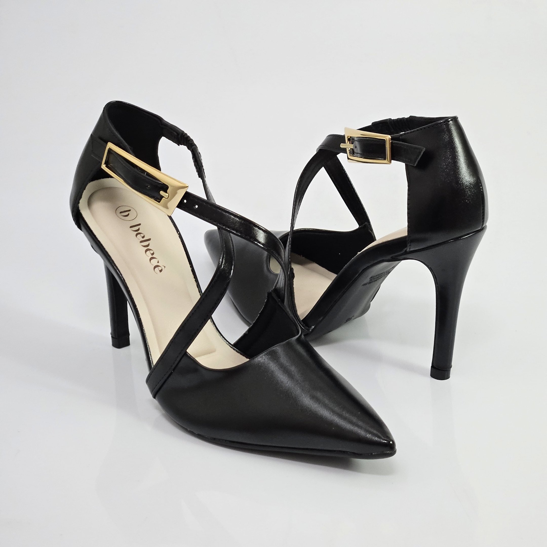 Scarpin Bebecê Salto Fino Tira Cruzada - Preto Preto 3