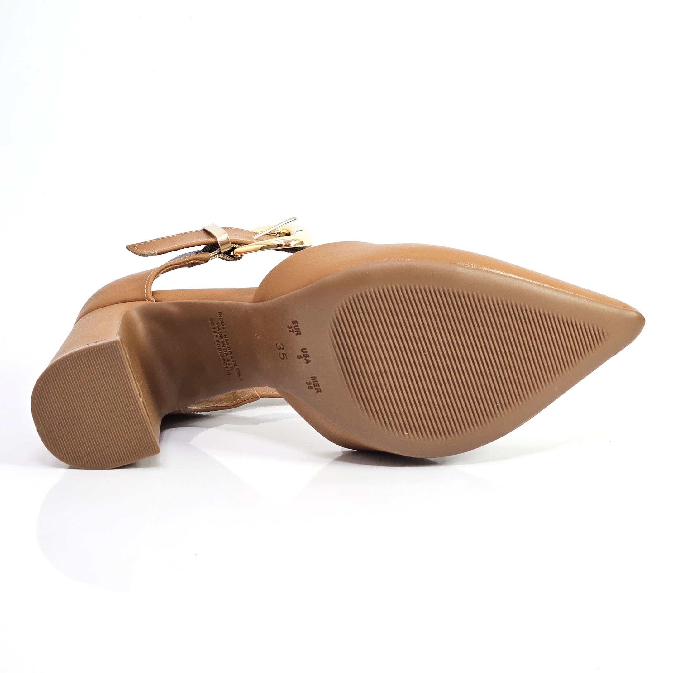 Scarpin Bebecê Fivela Salto Alto Bloco - Canela Marrom 4