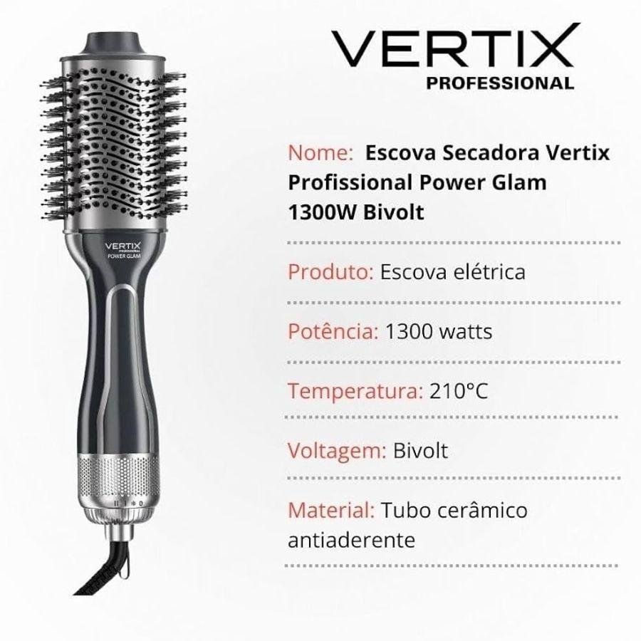 Escova Secadora Power Glam 1300W Bivolt - Vertix Preto/Prata 5