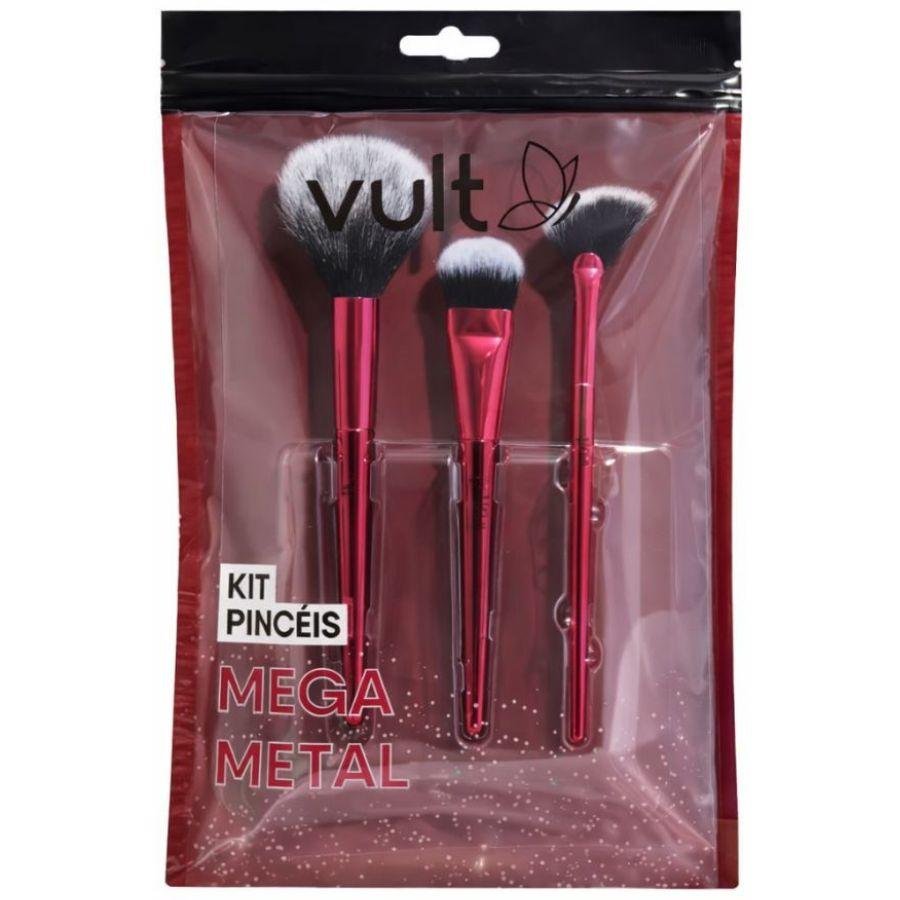 Kit de Pincéis Mega Metal ( Pó / Lingua de Gato / Chanfrado ) - Vult ÚNICO 2