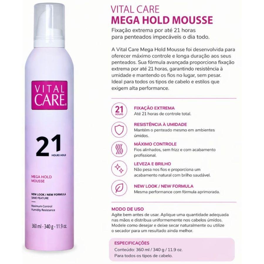 Hair Mousse Vital Care Mega Hold 21 Horas 360ml 360ml 2