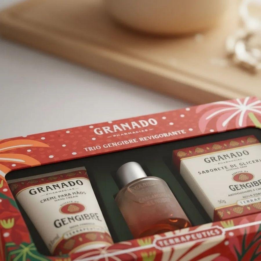 Kit Granado Trio Gengibre Revigorante ( Colônia 30ml + Sabonete Glicerina 90g + Creme para Mãos 50ml ) ÚNICO 3