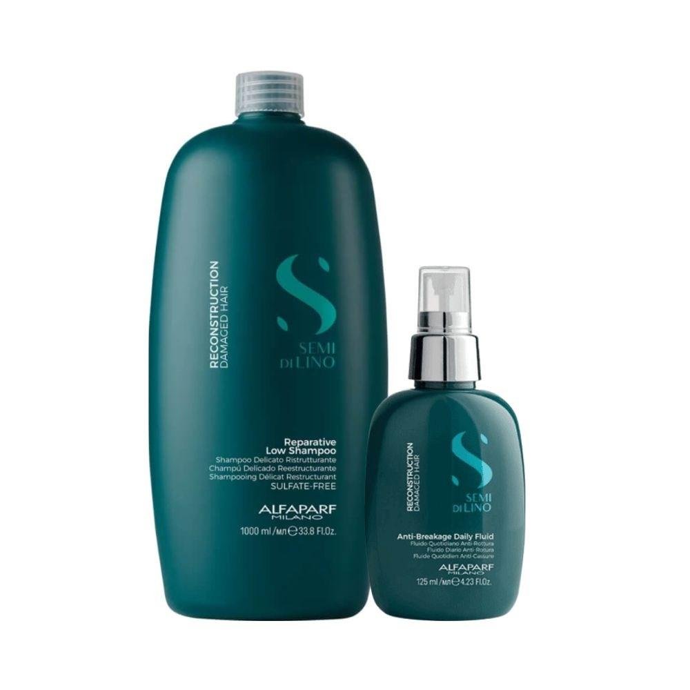 Alfaparf Semi Di Lino Reconstruction Reparative Shampoo 1000ml + Fluido 125ml ÚNICO 1