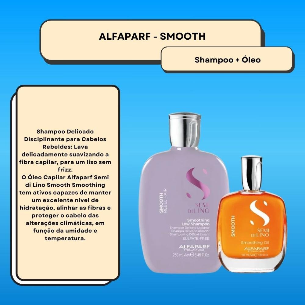 Alfaparf Semi Di Lino Smoothing Rebel Hair Shampoo 250ml + Óleo Capilar 100ml ÚNICO 2