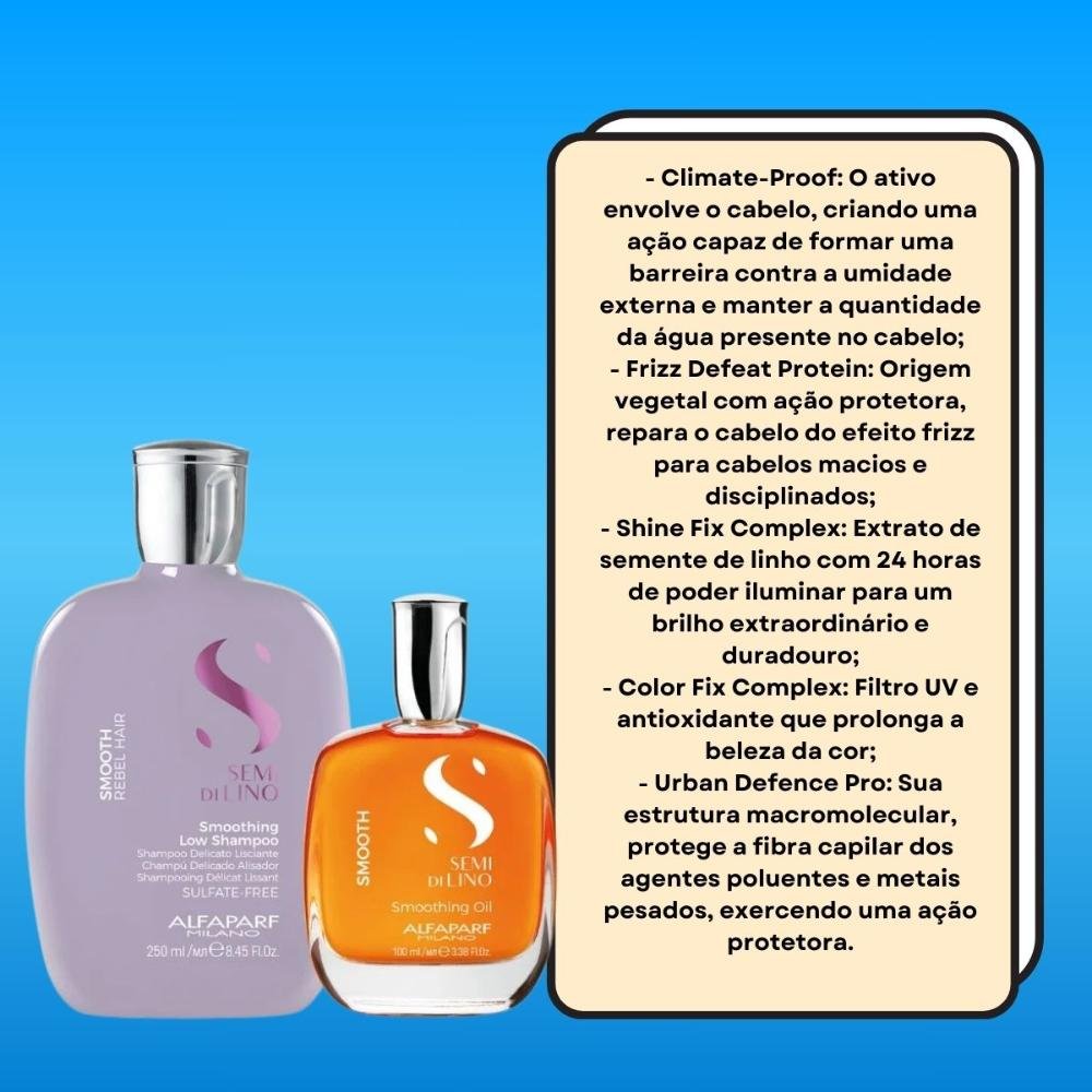 Alfaparf Semi Di Lino Smoothing Rebel Hair Shampoo 250ml + Óleo Capilar 100ml ÚNICO 3