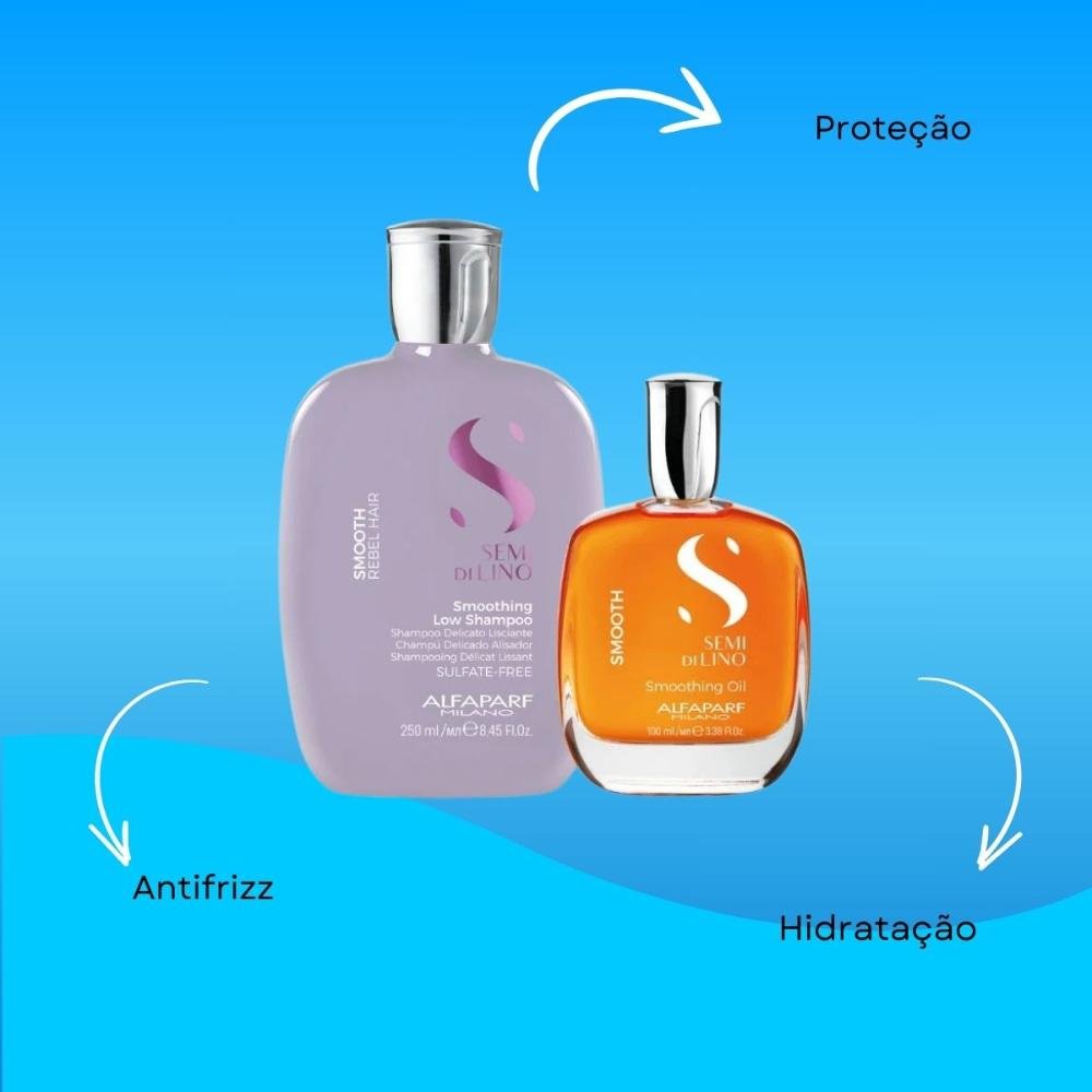 Alfaparf Semi Di Lino Smoothing Rebel Hair Shampoo 250ml + Óleo Capilar 100ml ÚNICO 4