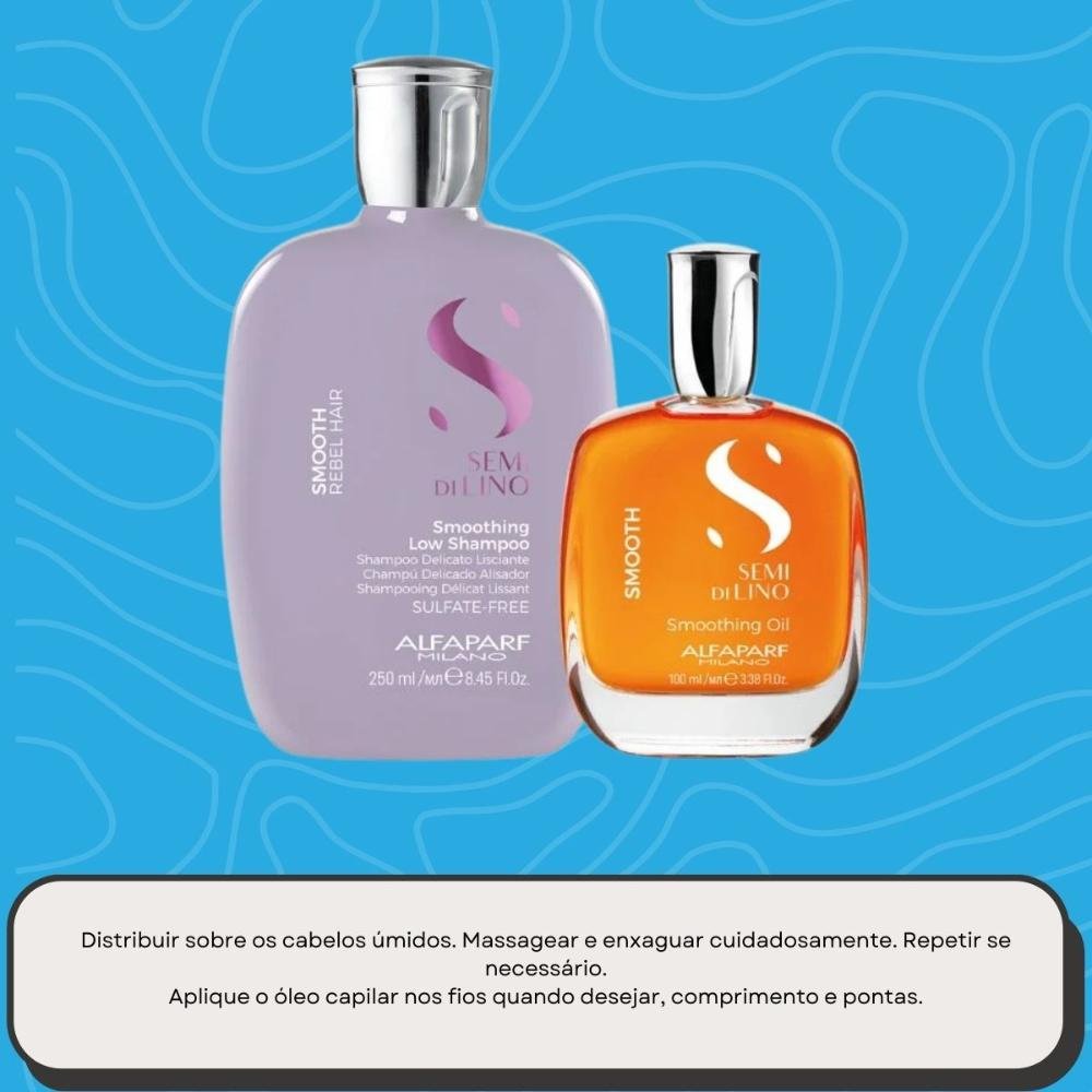 Alfaparf Semi Di Lino Smoothing Rebel Hair Shampoo 250ml + Óleo Capilar 100ml ÚNICO 5