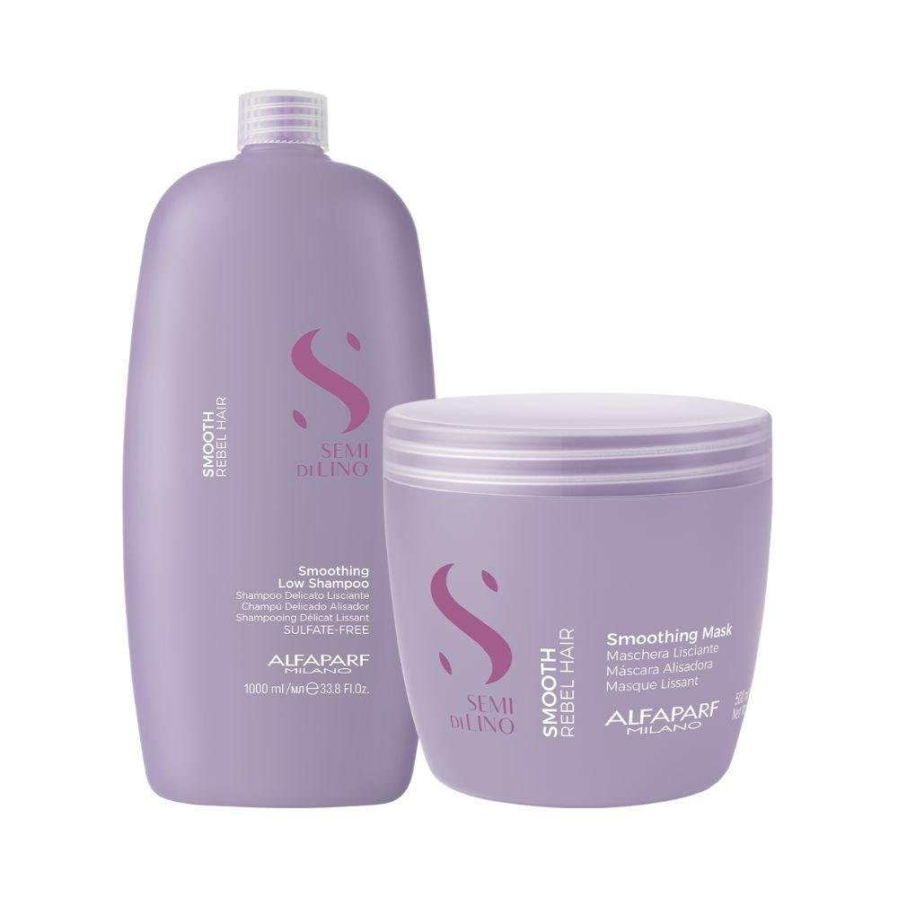 Alfaparf Semi Di Lino Smoothing Rebel Hair Shampoo 1000ml + Máscara 500ml ÚNICO 1