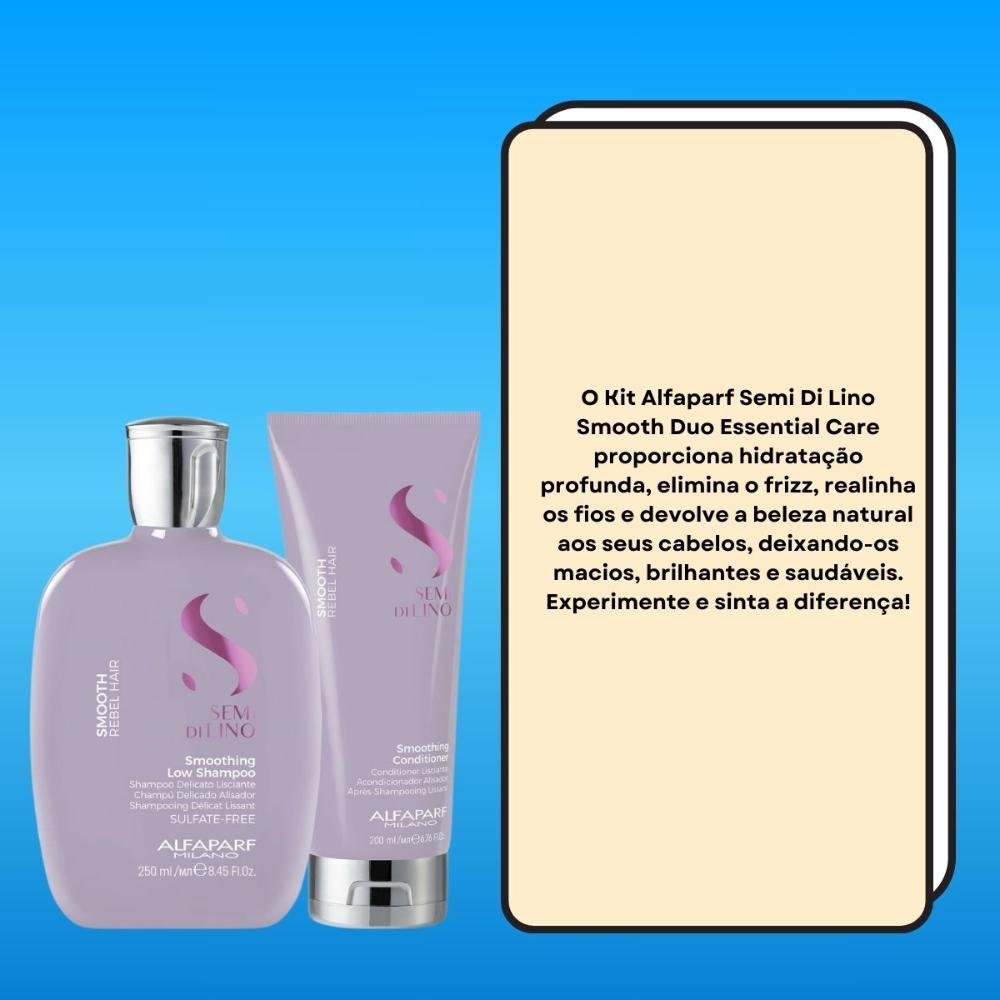 Alfaparf Semi Di Lino Smoothing Rebel Hair Shampoo 250ml + Condicionador 200ml ÚNICO 3