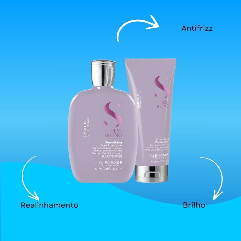 Alfaparf Semi Di Lino Smoothing Rebel Hair Shampoo 250ml + Condicionador 200ml ÚNICO 4