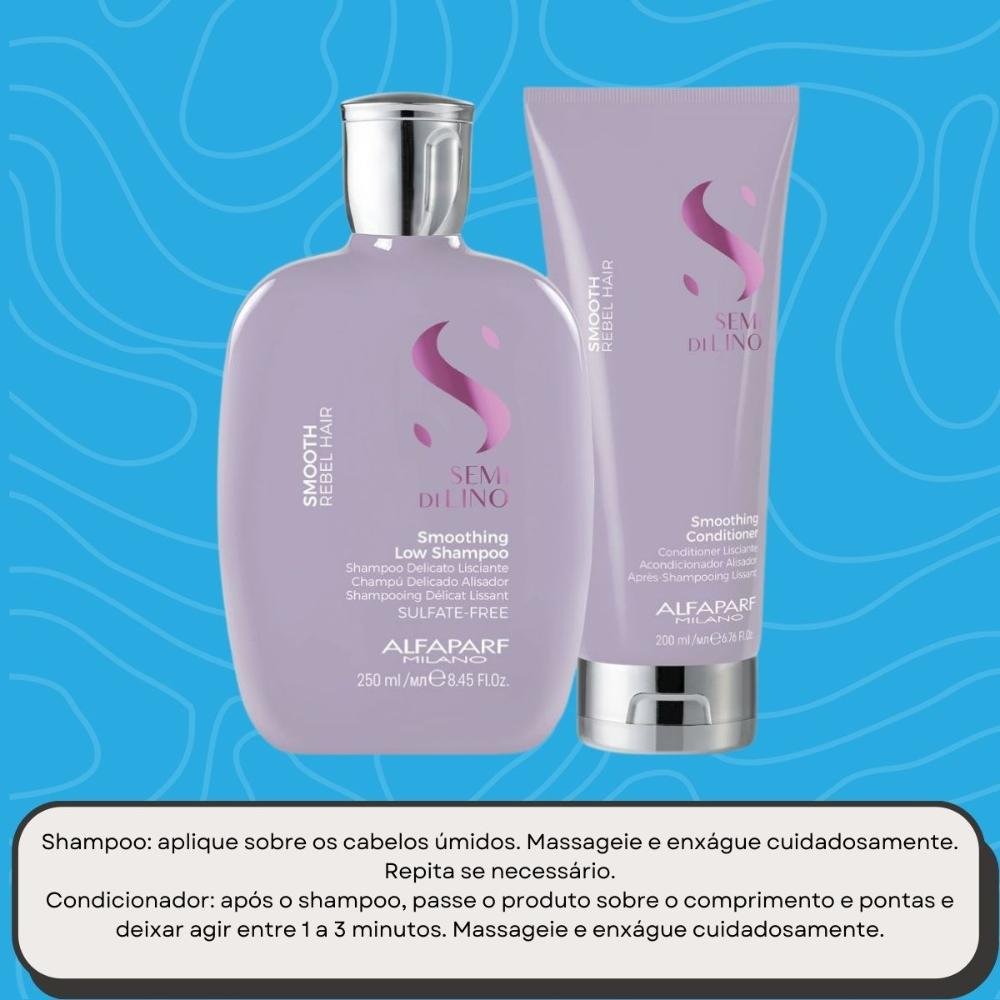 Alfaparf Semi Di Lino Smoothing Rebel Hair Shampoo 250ml + Condicionador 200ml ÚNICO 5