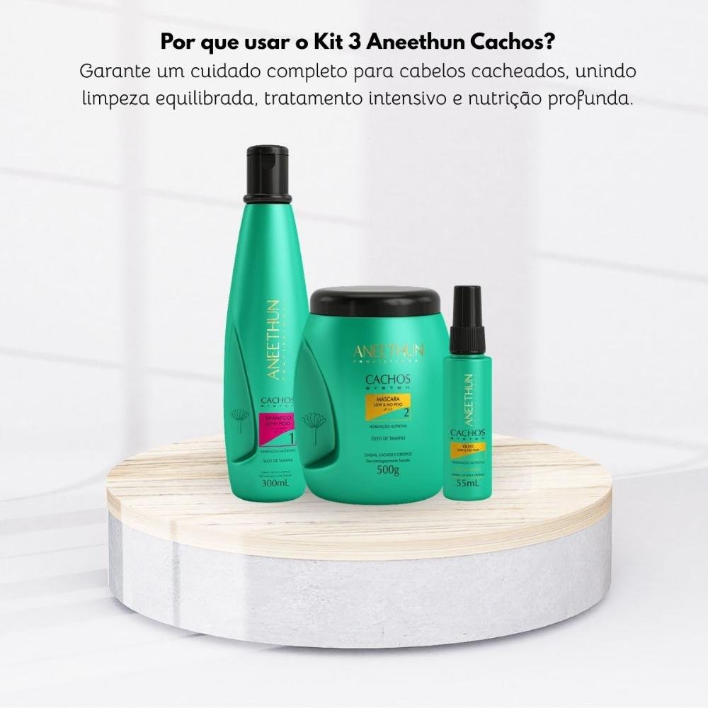 Kit Aneethun Cachos Shampoo 300 ml + Máscara 500 g + Oleo 55 ml