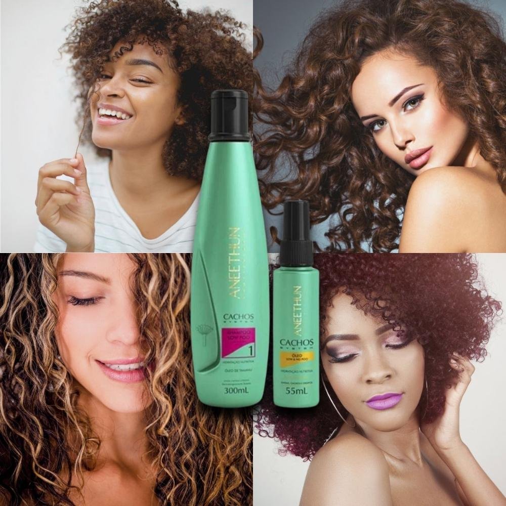 Kit Aneethun Cachos Shampoo 300 ml + Oleo de Hidratação 55 ml para Cabelo Cacheado ÚNICO 6