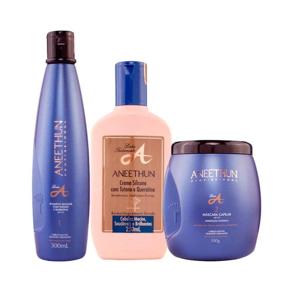 Aneethun Linha A Shampoo 300ml + Máscara 500g + Creme de Silicone 250ml ÚNICO 1
