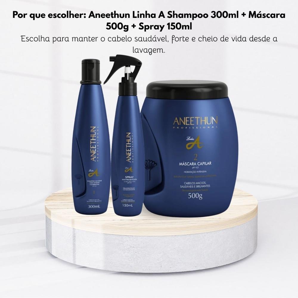 Kit Aneethun Linha A Shampoo 300 ml + Máscara 500 g + Spray 150 ml ÚNICO 8