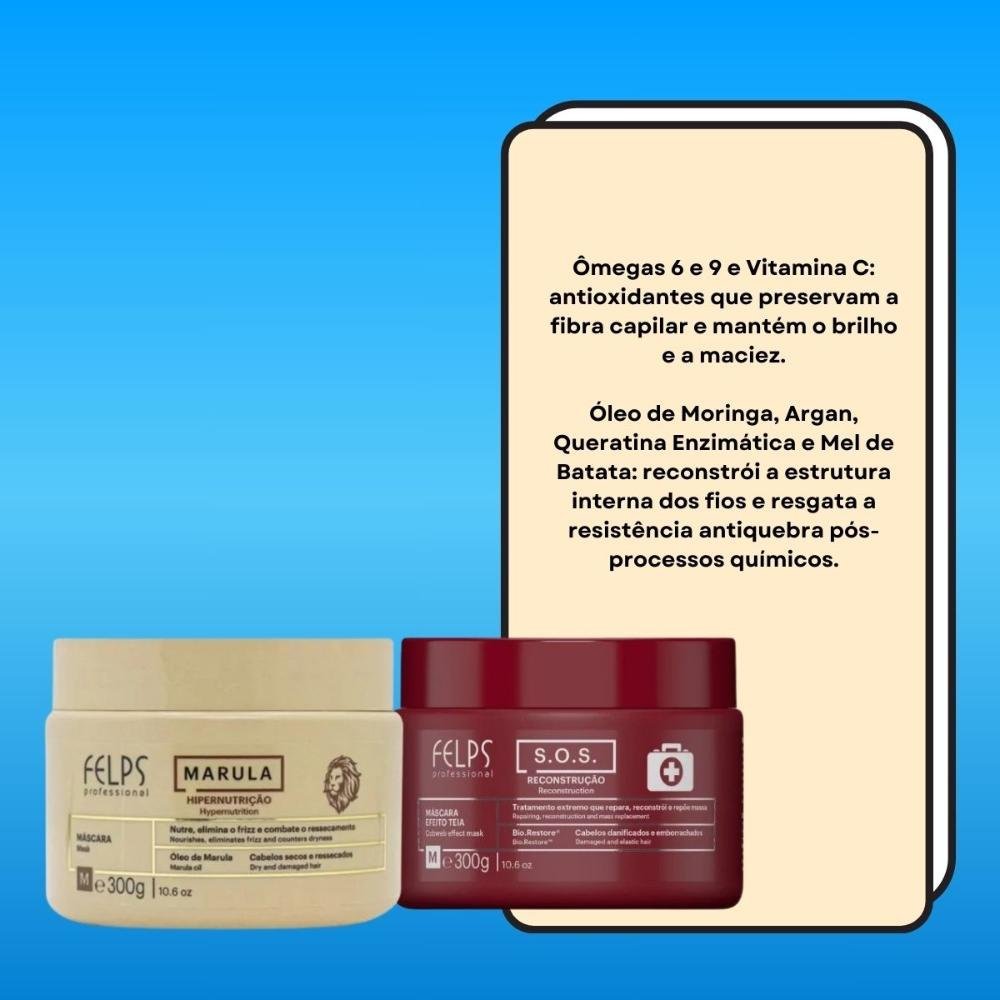 Felps Professional Cronograma Nutriforce (S.O.S + Marula 2x300g) ÚNICO 4