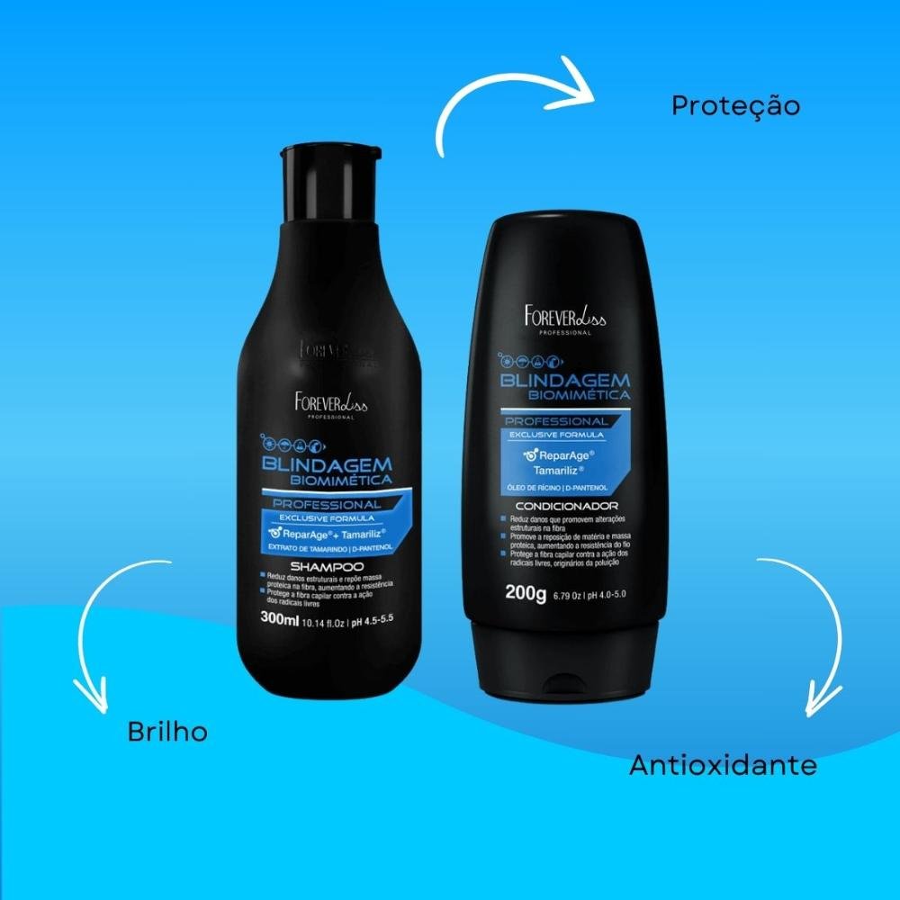 Kit Forever Liss Blindagem Biomimética Capilar Shampoo +Condicionador ÚNICO 3