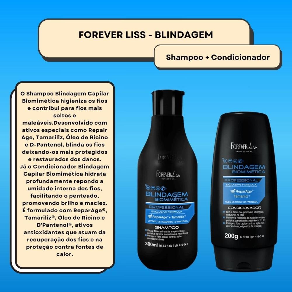 Kit Forever Liss Blindagem Biomimética Capilar Shampoo +Condicionador ÚNICO 5