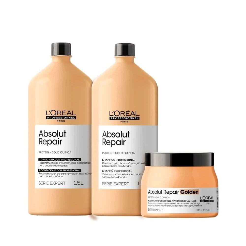 Kit Loreal Absolut Repair Gold Quinoa Tratamento Trio Toque Leve ÚNICO 2