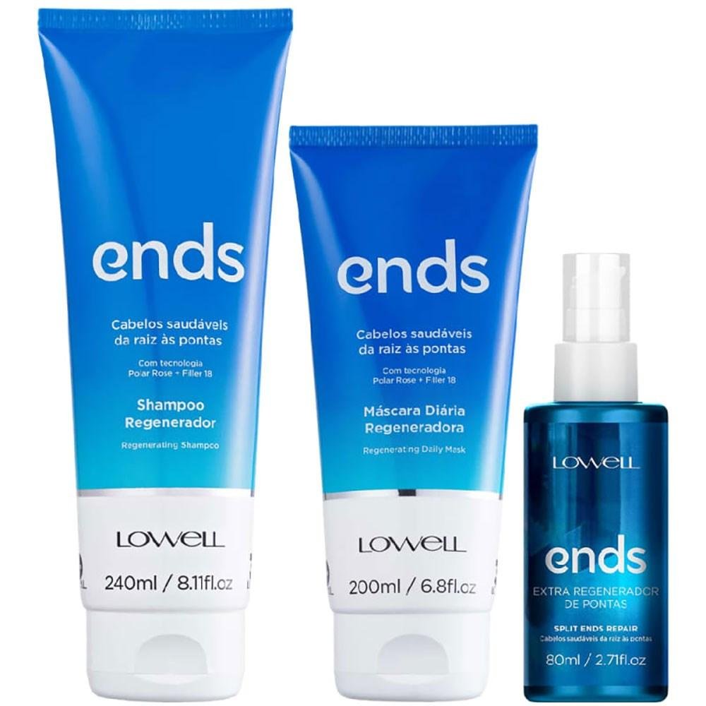 Lowell Ends Regeneração Shampoo 240ml + Máscara 200ml + Leave 100ml ÚNICO 2