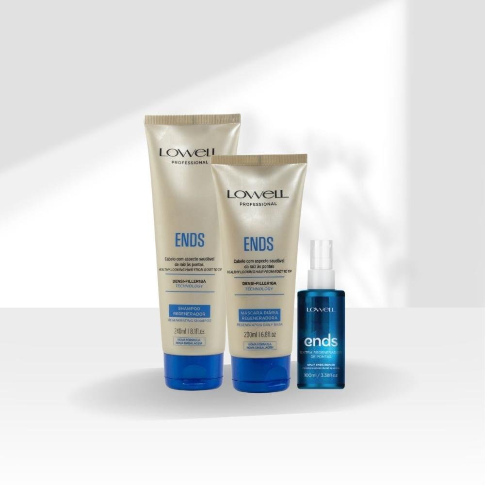 Lowell Ends Regeneração Shampoo 240ml + Máscara 200ml + Leave 100ml ÚNICO 5