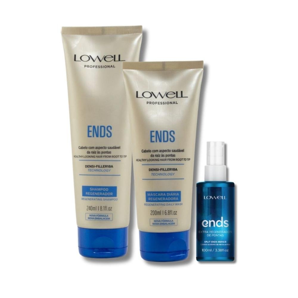 Lowell Ends Regeneração Shampoo 240ml + Máscara 200ml + Leave 100ml ÚNICO 6