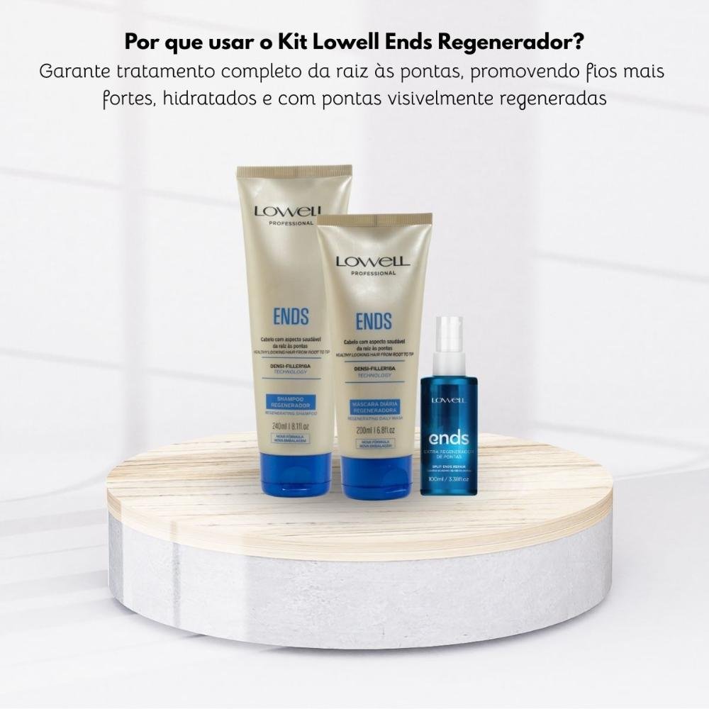 Lowell Ends Regeneração Shampoo 240ml + Máscara 200ml + Leave 100ml ÚNICO 7
