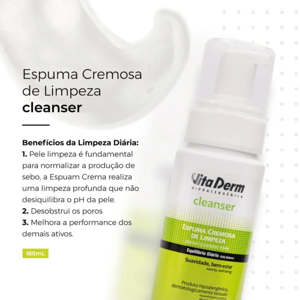 Vita Derm Cleanser Espuma de Limpeza Facial 160ml 160ml 3