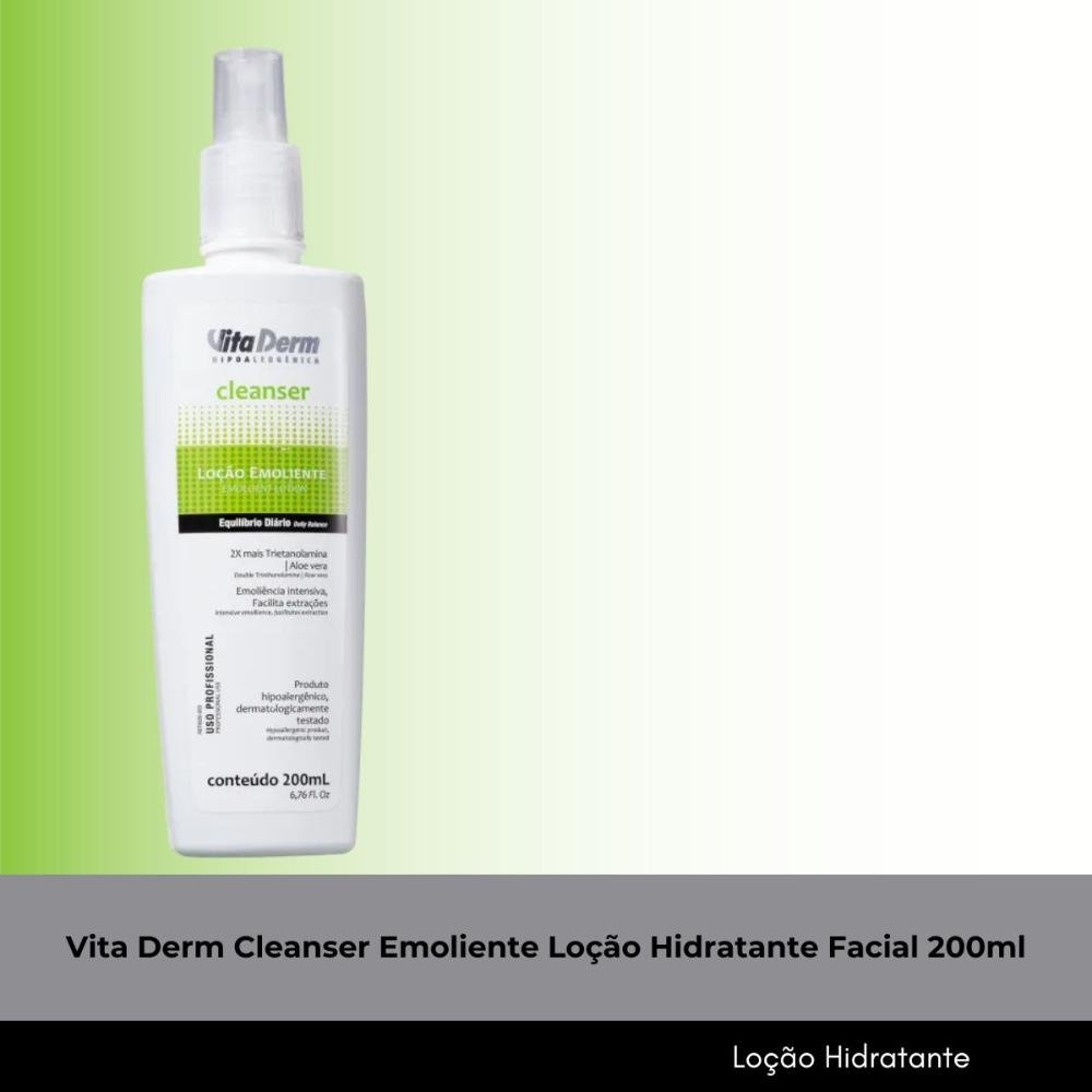 Vita Derm Cleanser Emoliente Loção Hidratante Facial 200ml 200ml 2